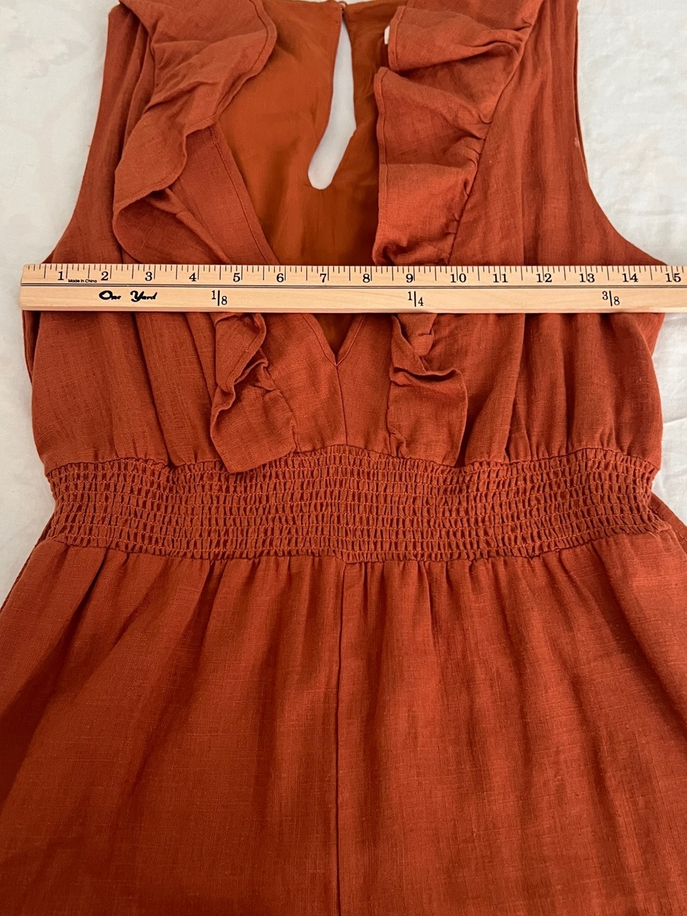 By Anthropologie V Neck Ruffle Copper Jumpsuit Size S - Picture 14 of 16
